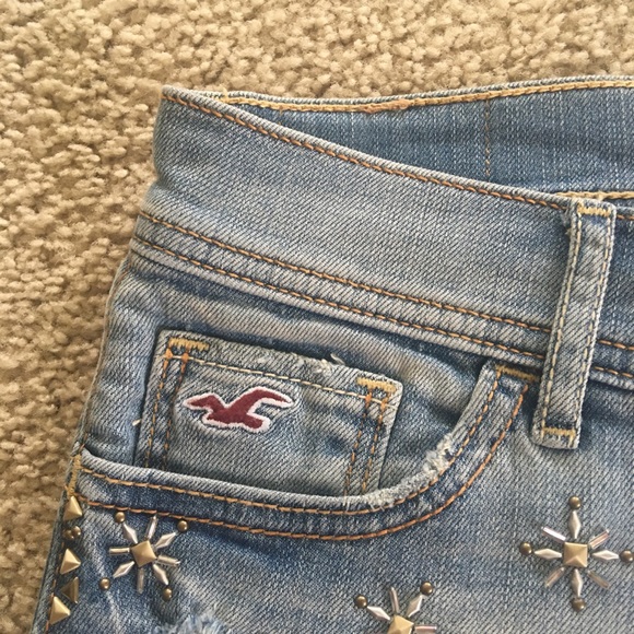 Hollister embellished denim shorts Sz 3 low rise Y2K! - Picture 4 of 9